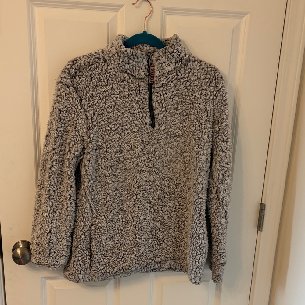 Cozy Sherpa Quarter-Zip Pullover - Light Gray